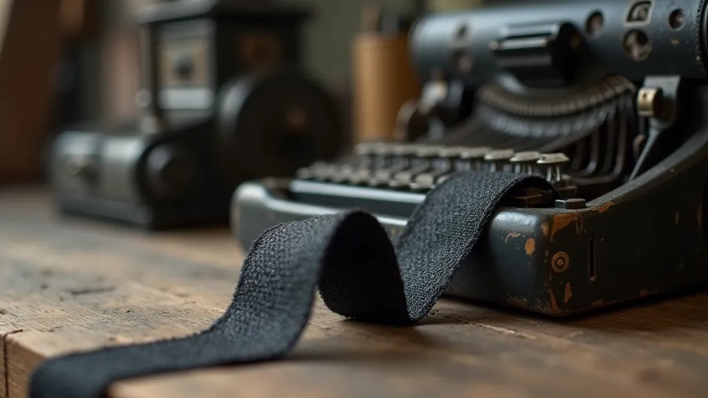 Vintage black typewriter ribbon on a workbench