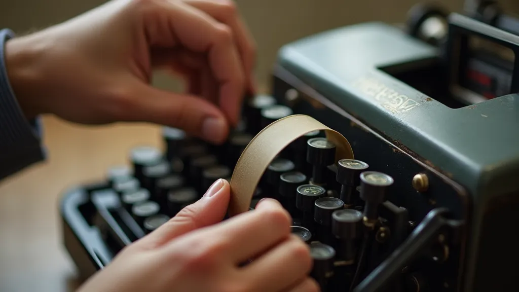Hand touching a vintage typewriter ribbon