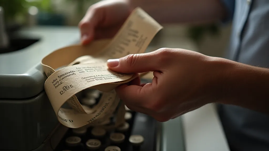 Hand gently unfurling a vintage typewriter ribbon