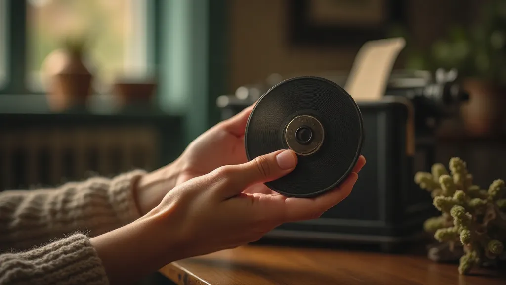Hand holding a vintage typewriter ribbon