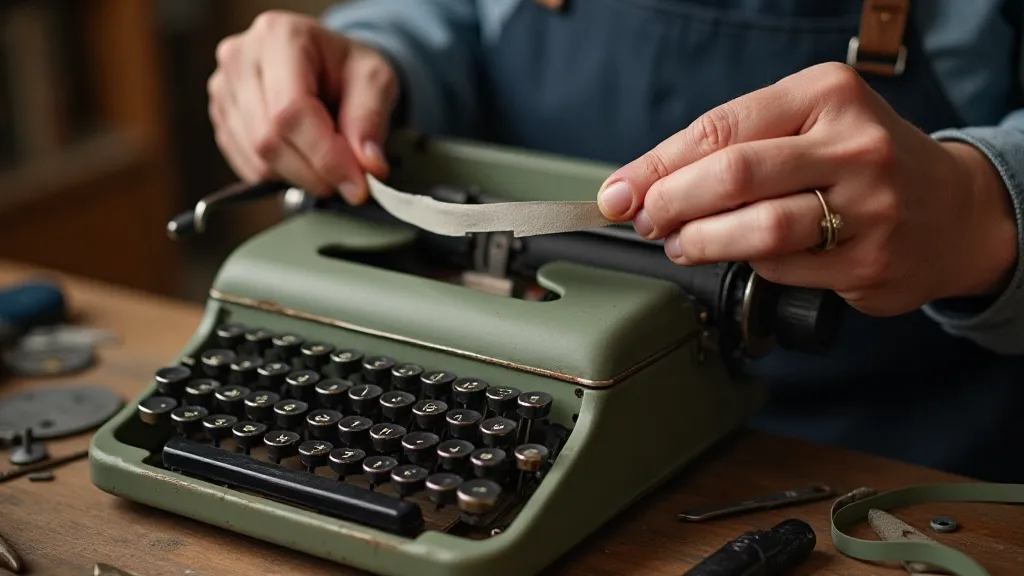 A craftsman restoring a typewriter ribbon